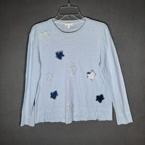 Lisa Todd Superstar Crew Neck Sweater Womens Size S Light Blue Star Applique